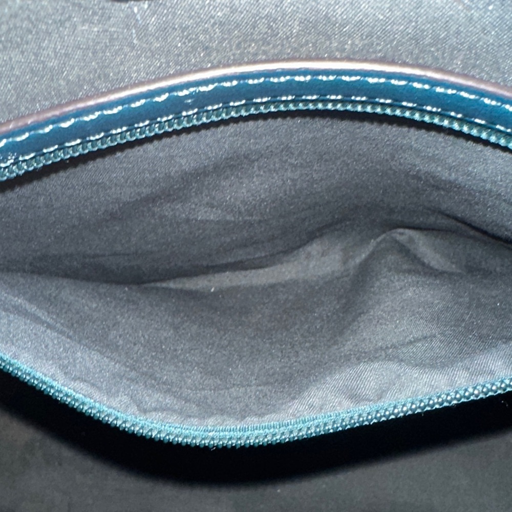 Adrienne Vittadini teal leather satchel gold accents charm and feet like new - Picture 9 of 16